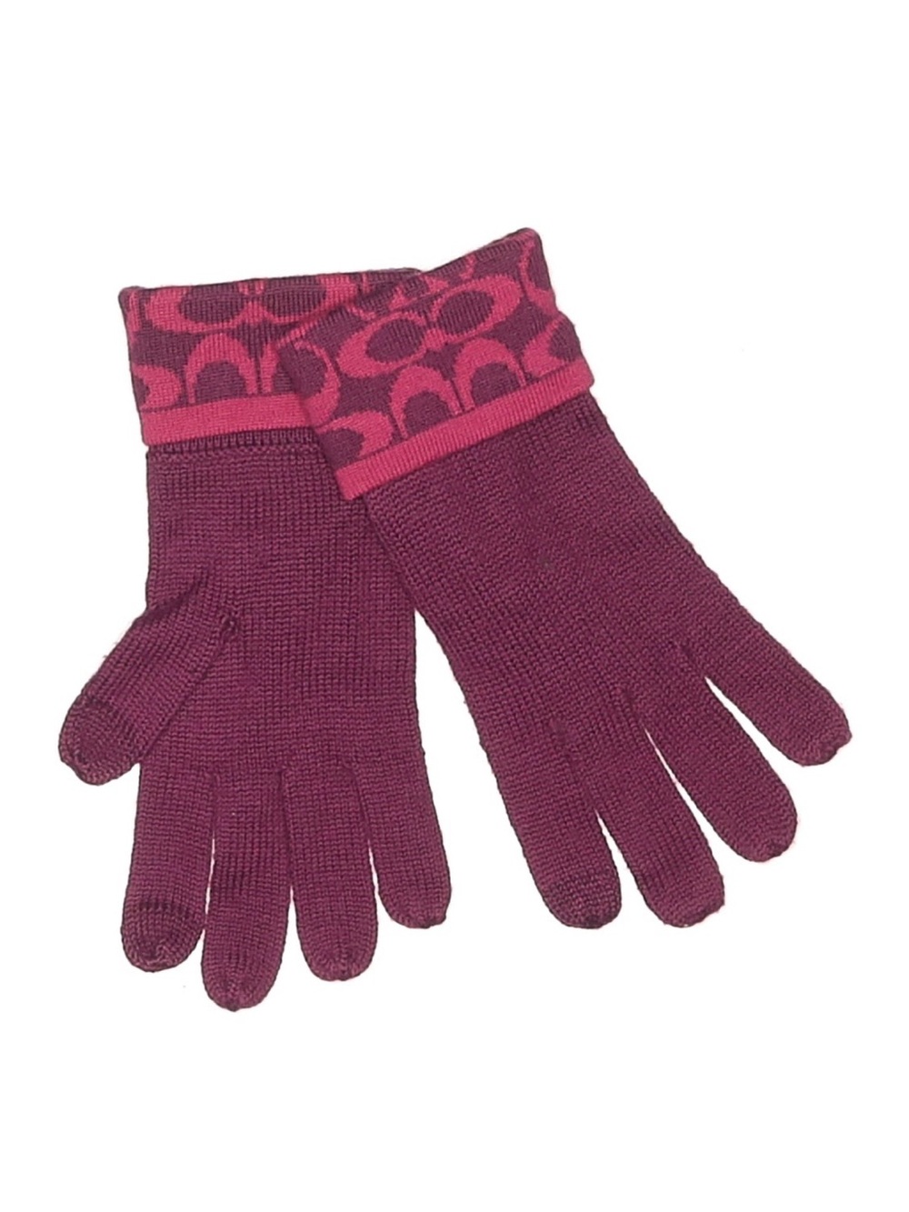 Coach women’s burgundy & pink merino wool gloves one size